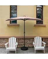 9 Ft Outdoor Half Market Umbrella with Black Round Weight Base Set