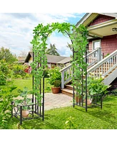 Outsunny 6.7' Steel Garden Arch Arbor with Scrollwork Hearts, Planter Boxes for Climbing Vines, Ceremony, Weddings, Party, Backyard, Lawn, Dark Gray