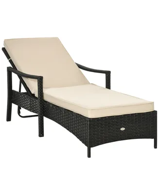 Outsunny Wicker Chaise Lounge, 4 Position Adjustable Backrest and Cushions Outdoor Lounge Chair Pe Rattan Sun Lounger for Poolside, Balcony or Garden