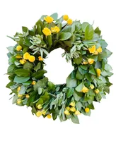 GreenishBlu Fresh Real Yellow Rose and Salal Spring Wreath