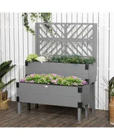 Outsunny 2 Tier Raised Garden Bed with Trellis, Wooden Elevated Planter Box with Legs and Metal Corners, for Vegetables, Flowers, Herbs