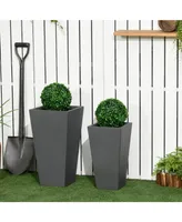 Outsunny 2-Pack Outdoor Planter Set, MgO Flower Pots with Drainage Holes, Durable & Stackable, for Entryway, Patio, Yard, Garden