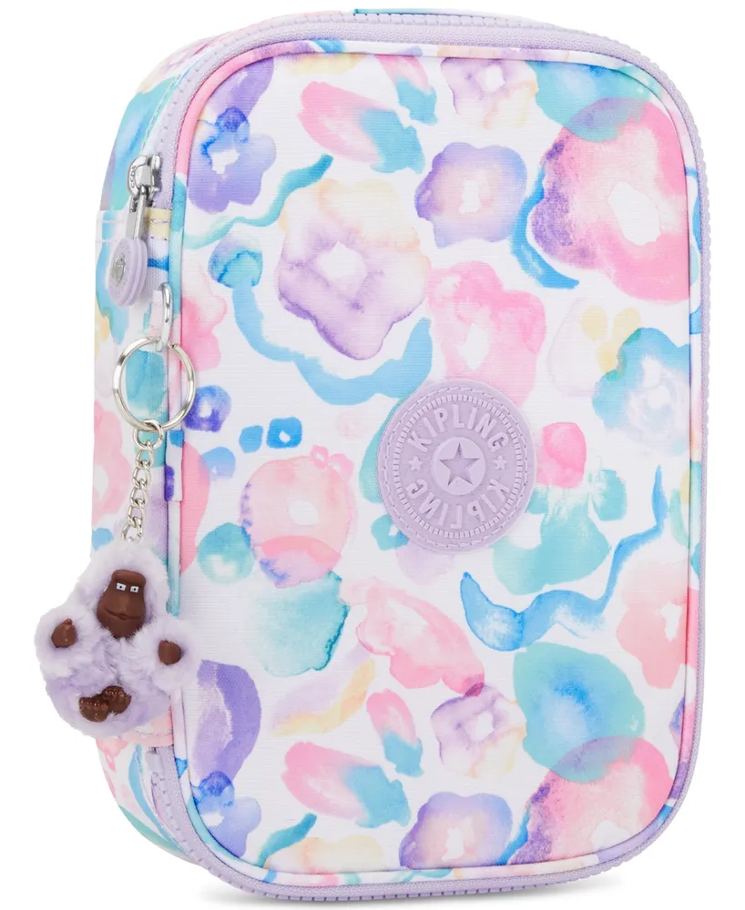 Kipling 100 Pens Aqua Flowers Zippered Pen Case