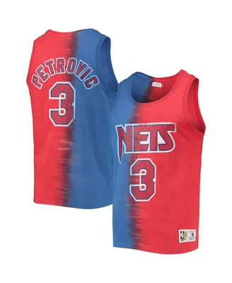 Men's Mitchell & Ness Drazen Petrovic Blue, Red New Jersey Nets Hardwood Classics Tie-Dye Name and Number Tank Top