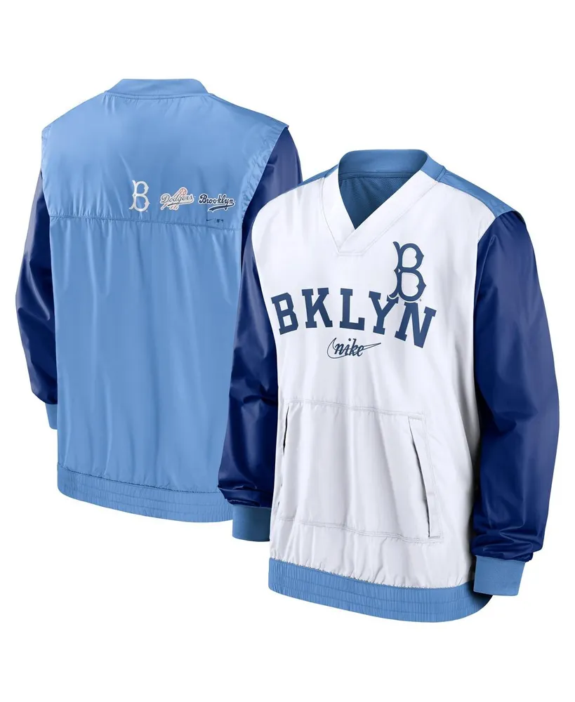 Men's Nike White, Light Blue Los Angeles Dodgers Rewind Warmup V-Neck Pullover Jacket