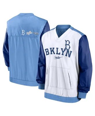 Men's Nike White, Light Blue Los Angeles Dodgers Rewind Warmup V-Neck Pullover Jacket