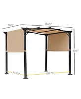 Outsunny 8' x 10' Retractable Pergola Canopy Steel Frame Polyester Fabric Gazebo with Retractable Canopy Shade Awning