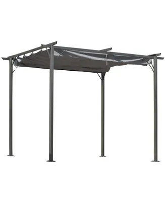 Outsunny 10' x 10' Retractable Patio Gazebo Pergola with Uv Resistant Outdoor Canopy & Strong Steel Frame Grey