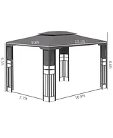 Outsunny 13' x 10' Patio Gazebo Outdoor Canopy Shelter with Double Vented Roof, Storage Shelves, Steel Frame for Lawn, Backyard and Deck