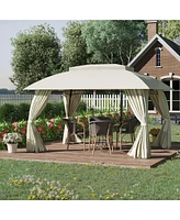 Outsunny 13' x 9' Patio Gazebo, Double Vented Roof, Steel Frame, Curtain Sidewalls, Outdoor Canopy Shelter for Garden, Lawn, Backyard, Deck