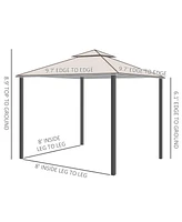 Outsunny 10'x10' Outdoor Patio Gazebo Canopy Metal Canopy Tent with 2-Tier Roof and Mesh Netting for Backyard, Beige