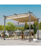 Outsunny 10 x 10 Retractable Patio Gazebo Pergola with Uv Resistant Outdoor Canopy & Strong Steel Frame