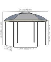 Outsunny 12' x 12' Round Outdoor Patio Gazebo Canopy with 2-Tier Roof,