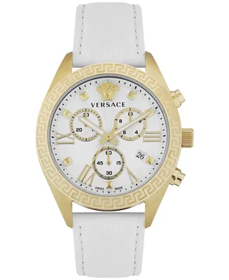 Versace Women's Swiss Chronograph Greca White Leather Strap Watch 40mm