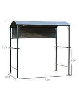 Outsunny 7FT Grill Gazebo Bbq Canopy with Sun Shade Panel Side Awning, 2 Exterior Serving Shelves, 5 Hooks for Patio Lawn Backyard