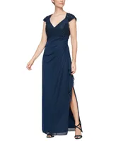 Alex Evenings Women's Lace-Bodice Cap-Sleeve Gown