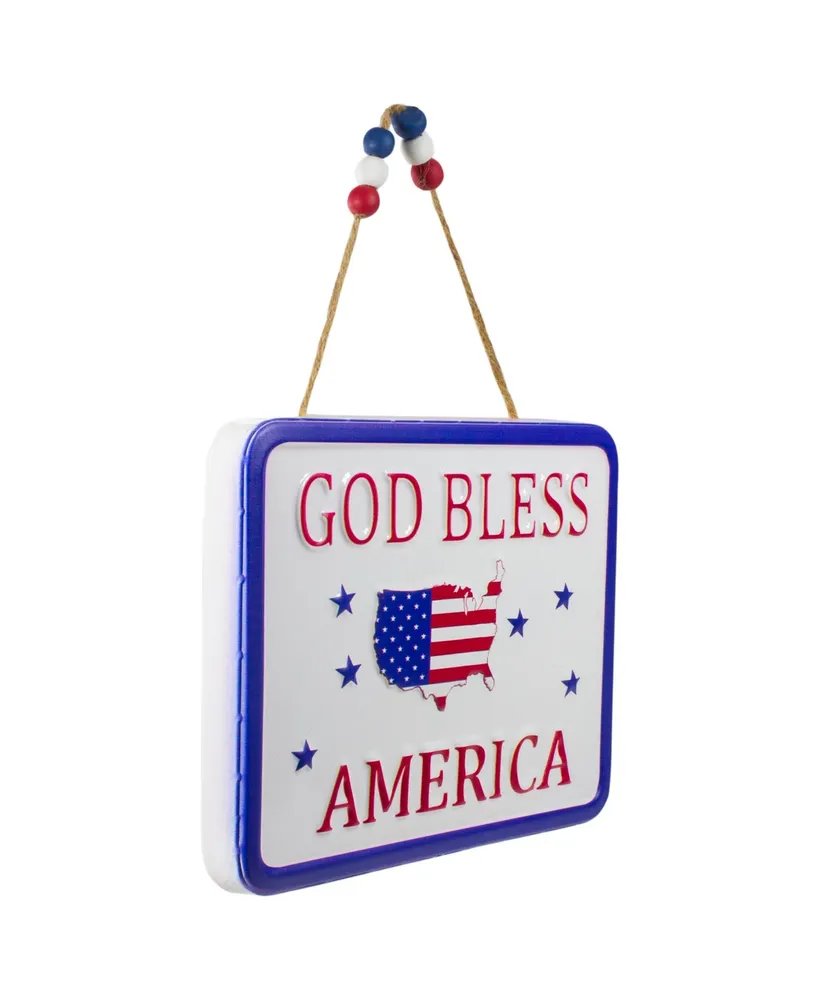 8.75" Metal Patriotic "God Bless America" Sign with Stars Wall Decor