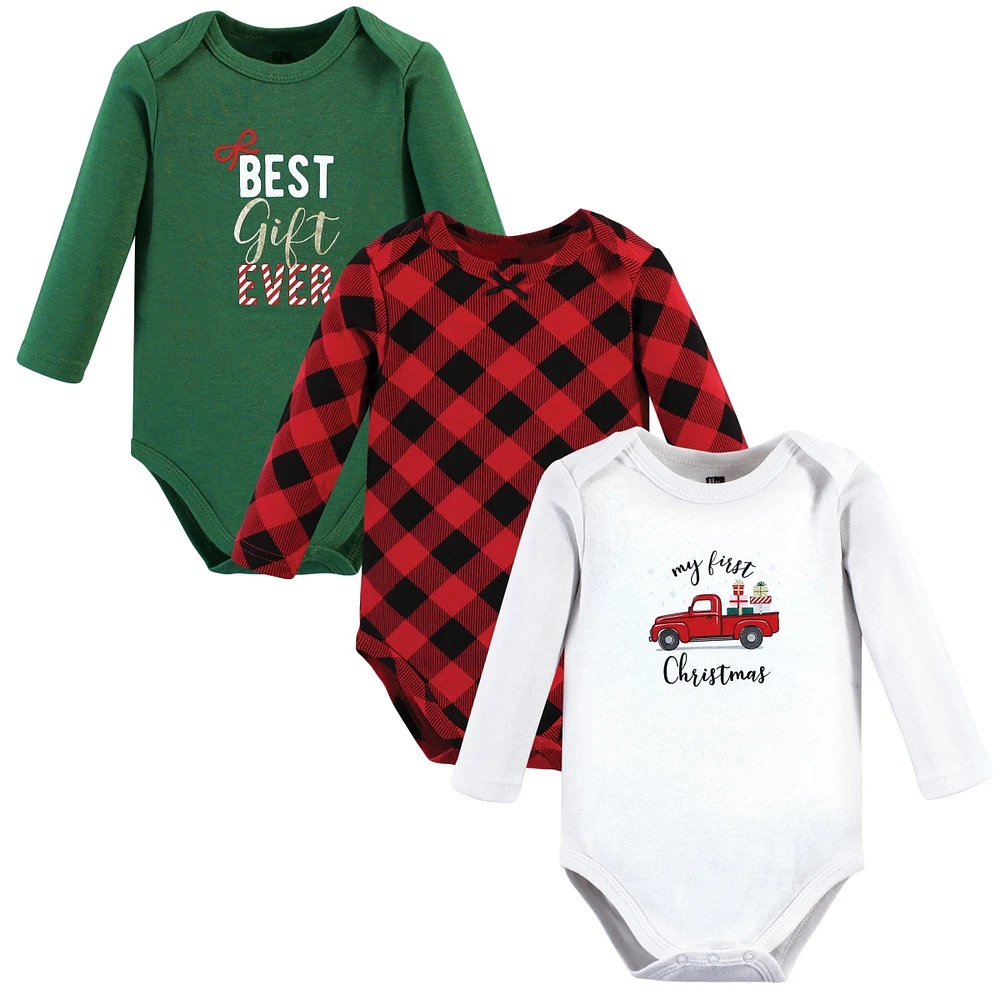 Hudson Baby Girls Cotton Long-Sleeve Bodysuits, Fancy Rudolph, 0-3 Months