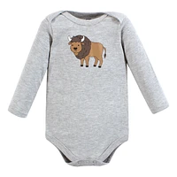 Hudson Baby Boys Cotton Long-Sleeve Bodysuits, Wild buffalo 7-Pack - 7