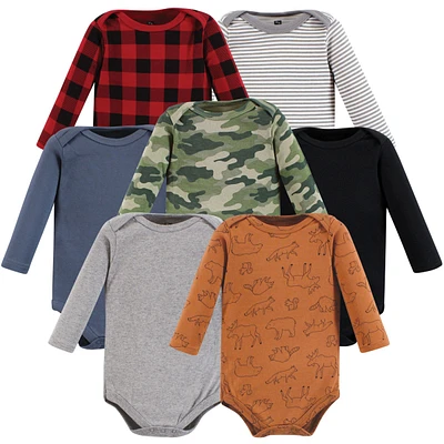 Hudson Baby Boys Cotton Long-Sleeve Bodysuits, Wild Buffalo 7-Pack