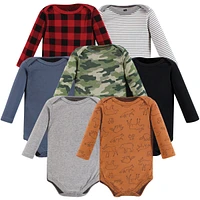 Hudson Baby Boys Cotton Long-Sleeve Bodysuits, Wild Buffalo 7-Pack