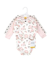 Hudson Baby Girls Cotton Long-Sleeve Bodysuits, Cinnamon pink prints -Pack