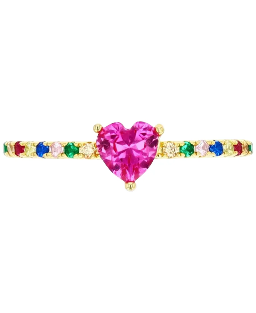 Lab-Grown Multi-Gemstone (1-1/4 ct. t.w.) & Cubic Zirconia Heart Ring 14k Gold-Plated Sterling Silver