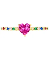 Lab-Grown Multi-Gemstone (1-1/4 ct. t.w.) & Cubic Zirconia Heart Ring 14k Gold-Plated Sterling Silver