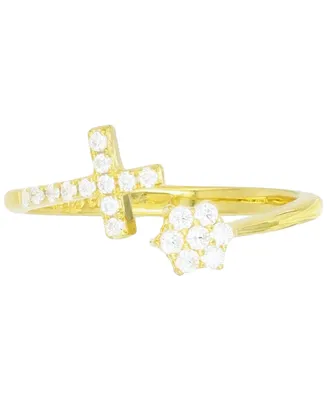 Cubic Zirconia Cross & Cluster Bypass Ring (Also Lab-Grown Ruby)
