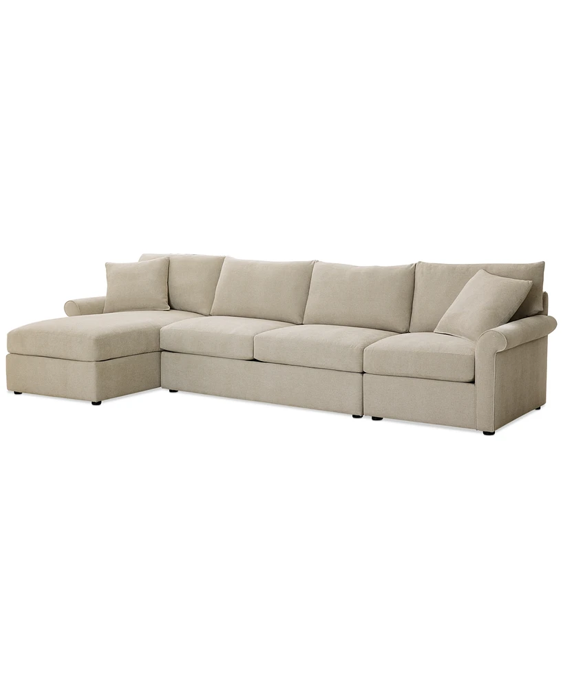 Wrenley 134" 3-Pc. Fabric Sectional Chaise Sofa, Created for Macy's