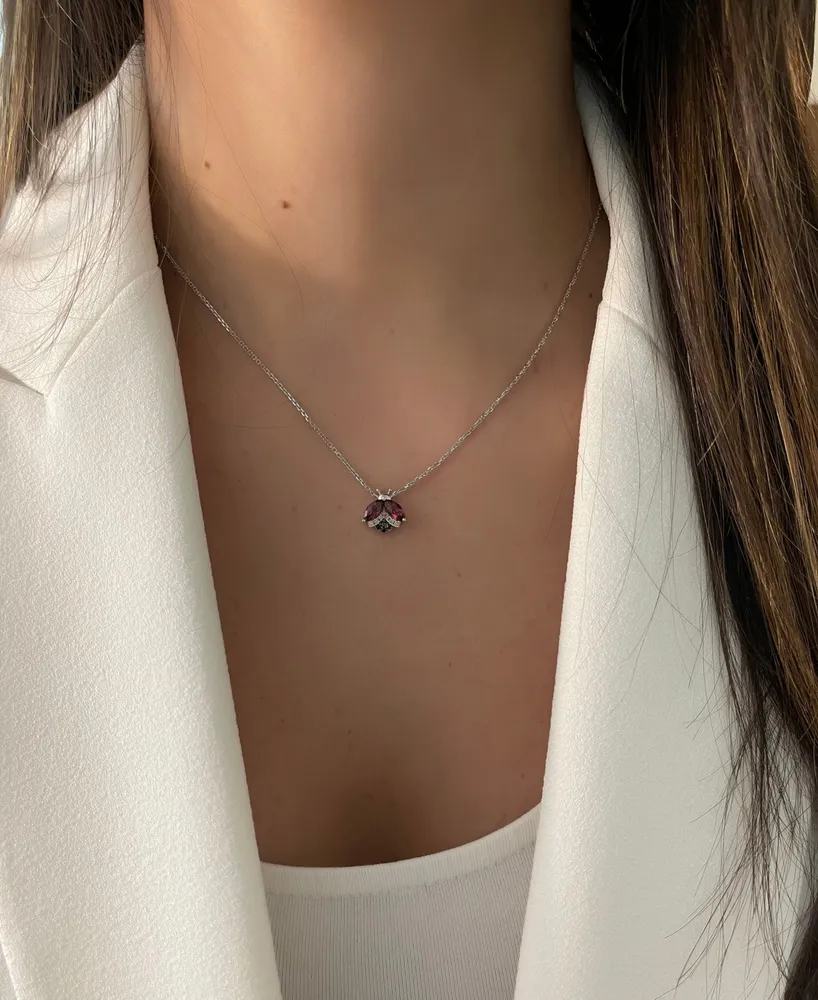 Le Vian Raspberry Rhodolite (1-1/6 ct. t.w.) & Diamond (1/10 ct. t.w.) Ladybug Adjustable 19" Pendant Necklace in 14k White Gold