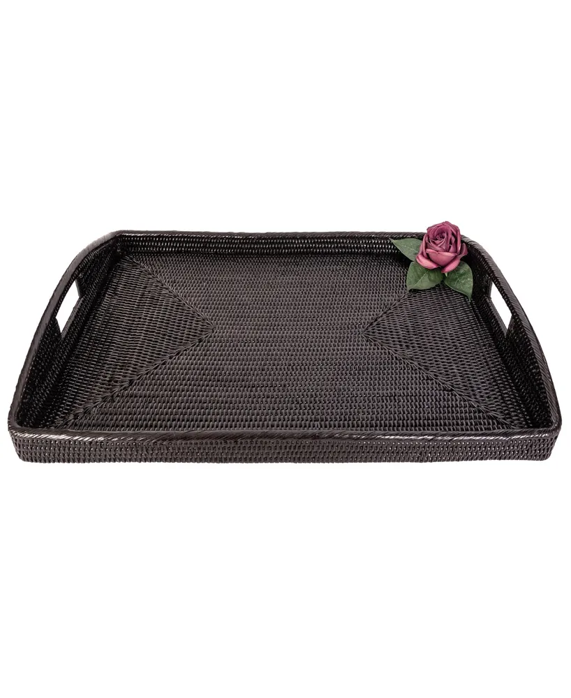 Artifacts Trading Company Rattan Rectangular Ottoman Tray with High Handles