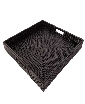 Artifacts Trading Company Rattan Square Serving Tray with Cutout Handles