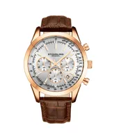 Stuhrling Men's Monaco Brown Leather , Silver-Tone Dial , 44mm Round Watch