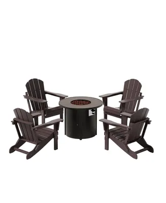 Outdoor Patio Folding Adirondack Chair With Round Fire Pit Table Sets