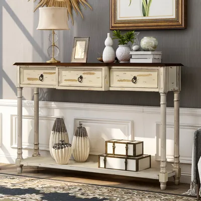 Simplie Fun Console Table Sofa Table With Drawers For Entryway With Projecting Drawers And Long Shelf