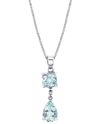 Aquamarine (2-7/8 ct. t.w.) & Diamond Accent Double Drop 18" Pendant Necklace in Sterling Silver
