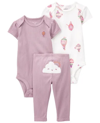 Carter's Baby Girls Cloud Bodysuits and Pants, 3 Piece Set