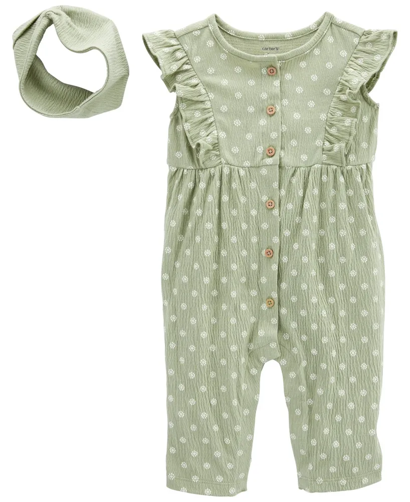 Carter's Baby Girls Crinkle Jersey Jumpsuit and Headwrap