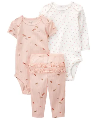 Carter's Baby Girls Butterfly Little Character Bodysuit and Pants, 3 Piece Set