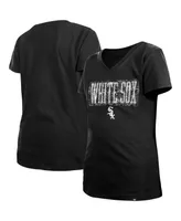 Big Girls New Era Black Chicago White Sox Flip Sequin Team V-Neck T-shirt