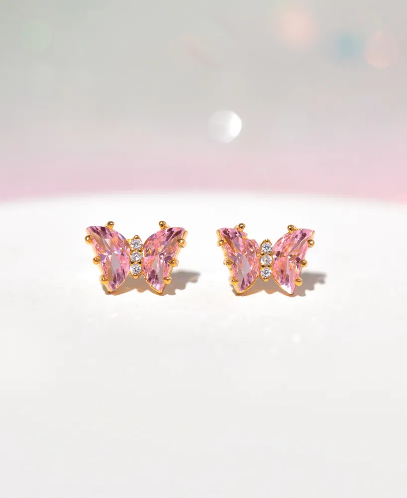 Girls Crew Pink Faux Cubic Zirconia Flutter Love Butterfly Stud Earrings