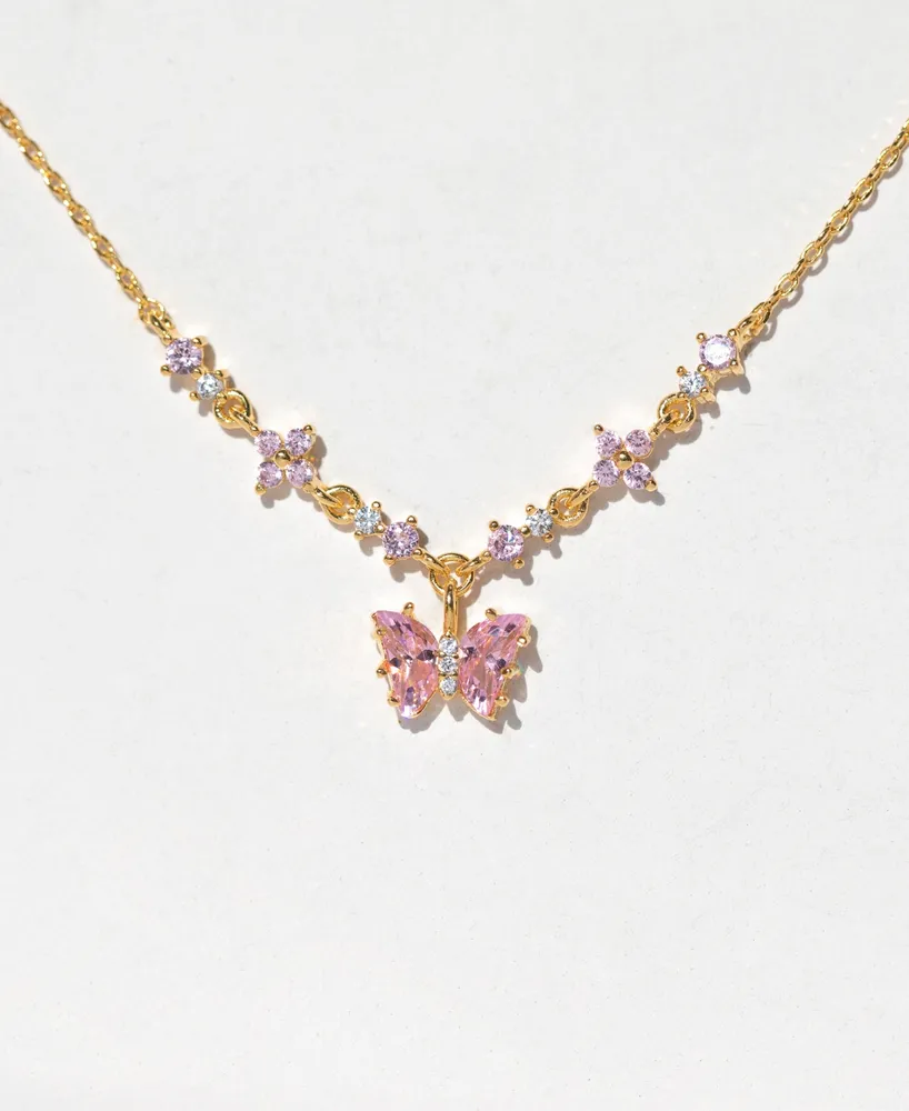 Girls Crew Pink Faux Cubic Zirconia Flutter Love Butterfly Necklace