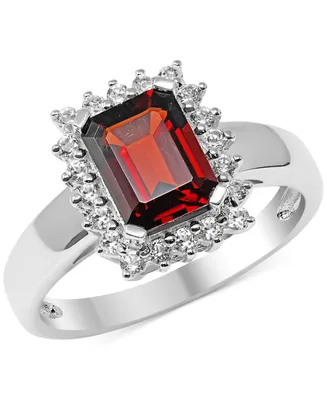 Garnet (1-3/4 ct. t.w.) & White Topaz (1/3 ct. t.w.) Halo Ring in Sterling Silver (Also available in Peridot)