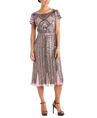 R & M Richards Mesh Beaded Dress