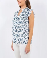 Fever Women's Printed Gauze Flutter Sleeve Top