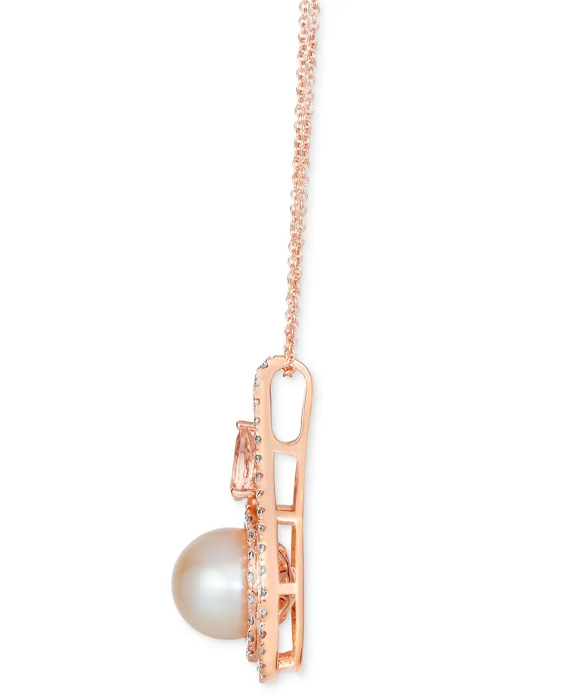 Le Vian Vanilla Pearl (9mm), Peach Morganite (1/3 ct. t.w) & Nude Diamond (3/4 ct. t.w.) 18" Pendant Necklace in 14k Rose Gold