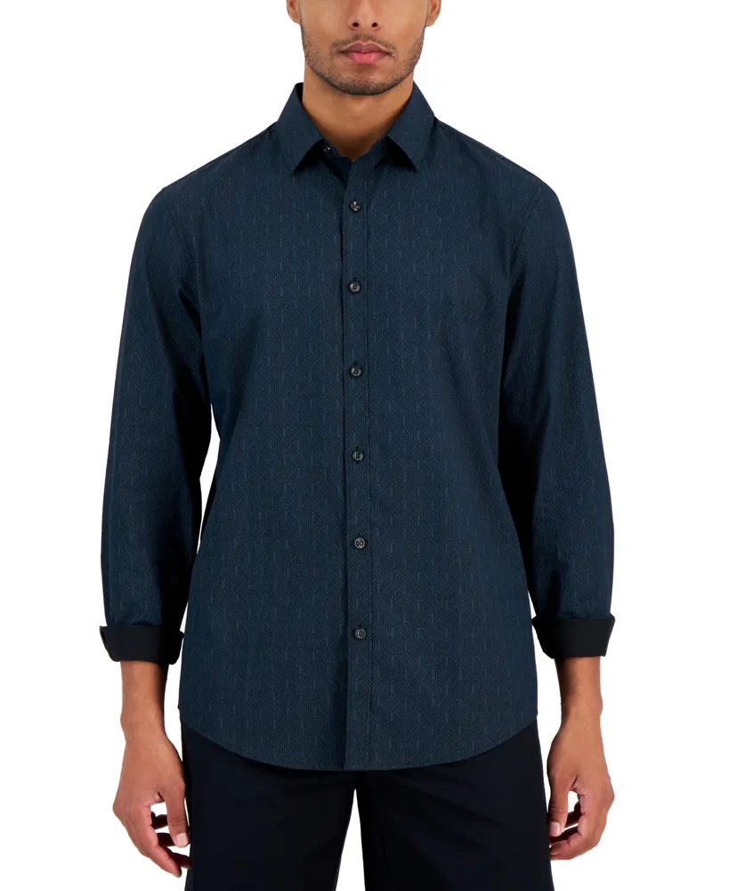 Alfani Men's Long Sleeve Geo Print Button-Front Shirt, Created for Macy's