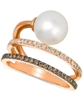 Le Vian Vanilla Pearl (8mm) & Diamond (3/8 ct. t.w.) Coil Ring in 14k Rose Gold