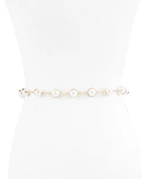 Sam Edelman Women's Imitated Pearl Embellished Gold-Tone Chain Dress Belt